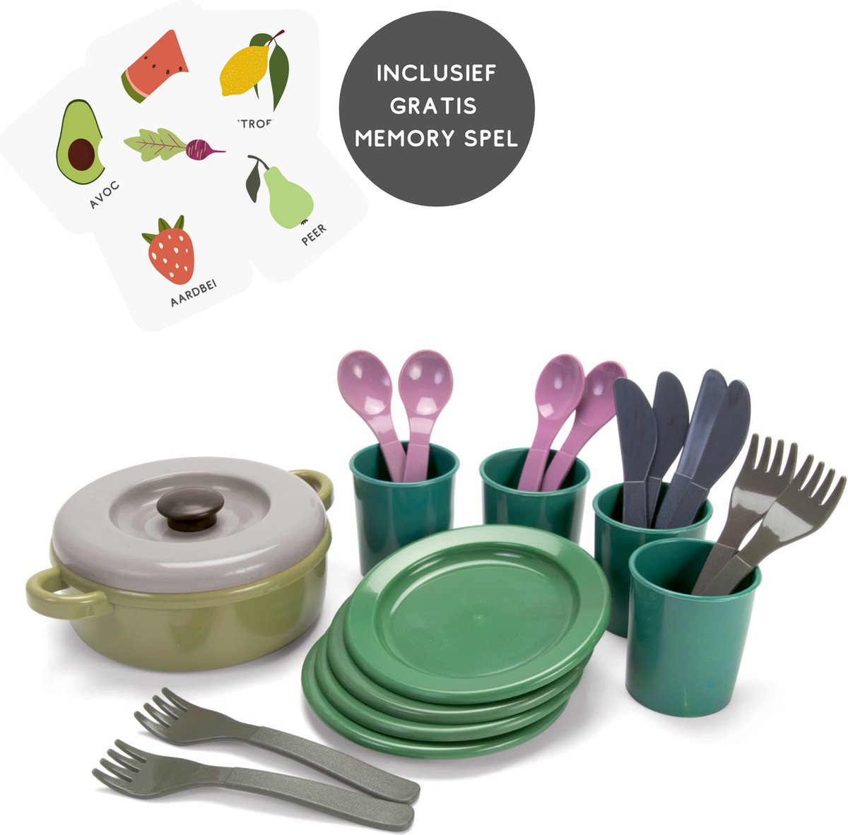 Green Bean Eetset + Memory | Dantoy | 22 delig | Speelgoed keuken accessoires 2 jaar